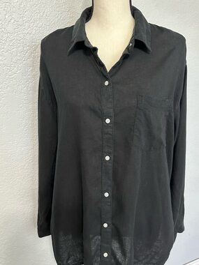 Old Navy Shirt Women Size L Black Linen Cover Up Resortwear Coastal Beachy Boho